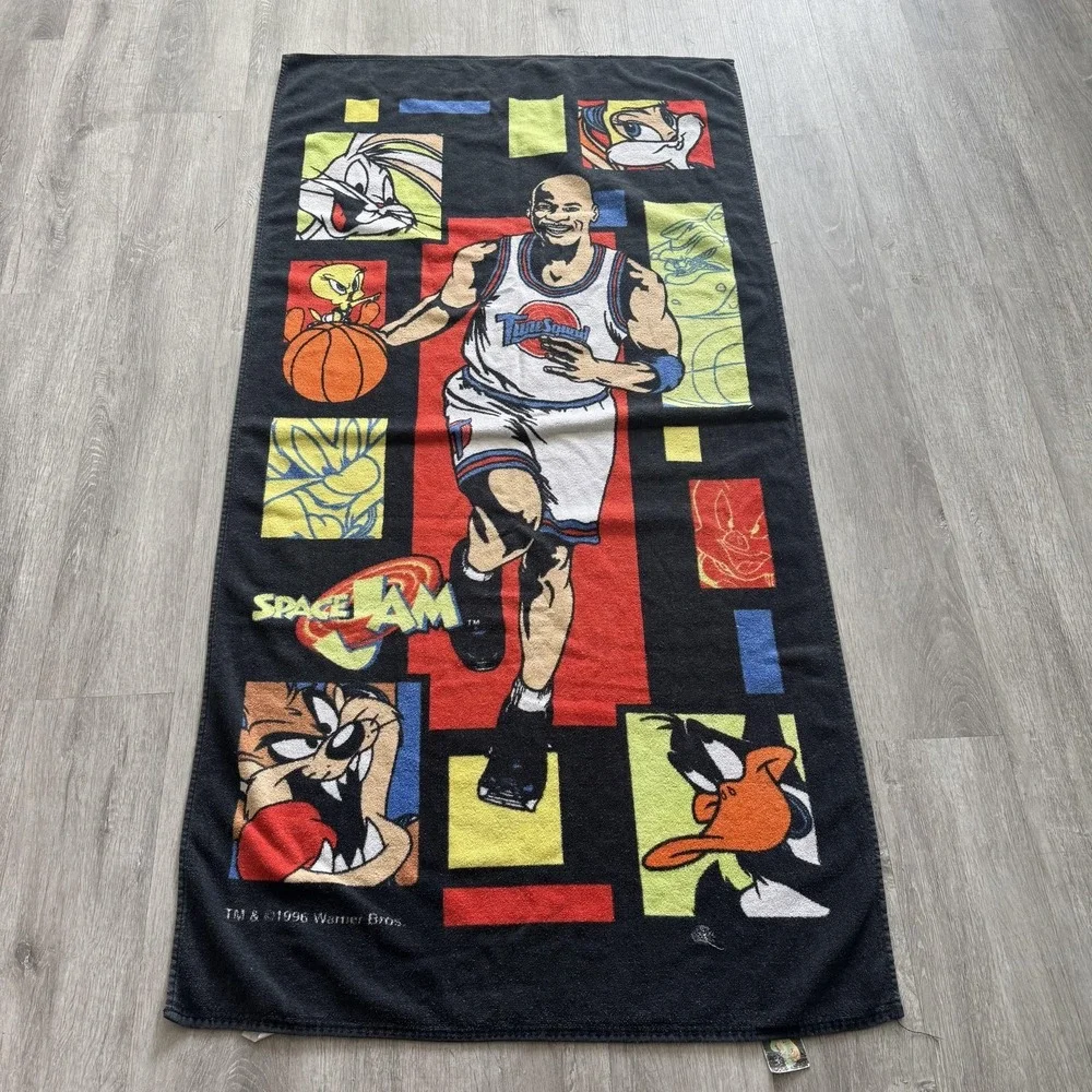 Vintage 1996 Space Jam Warner Bros Beach Towel Tune Squad Daffy Looney Tunes